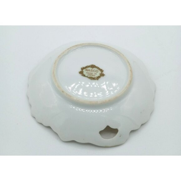 Trinket Tray Floral Leaf-Shaped Porcelain Dish Nasco Gold Trim Vintage 4" Japan - Picture 7 of 11